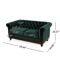 Vivalux 59.44" Chesterfield Velvet Loveseat Sofa,2 Person Rolled Arm Dutch Plush Upholstered Sofa Couch With Tufted Button For Living Room, Bedroom, Small Places,Forest Green Dark Green Espresso Velvet Wood Primary Living Space Soft Tufted Back