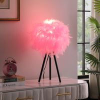 20.5" In Hot Pink Feather Shade Tripod Modern Metal Table Lamp Pink Polyester