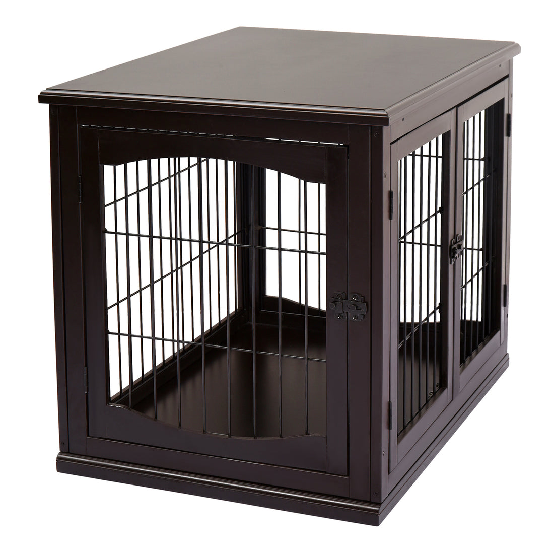 Pawhut Dog Crate Furniture, Small Dog Cage End Table With Two Opening Sides, Lockable Door, Puppy Kennel Indoor, Cute And Decorative, Coffee Dark Brown Mdf