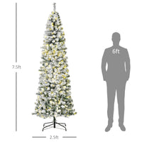 Homcom 7.5Ft Pre Lit Snow Flocked Slim Douglas Fir Artificial Christmas Tree With Realistic Branches, 350 Led Lights And 641 Tips Green Pvc