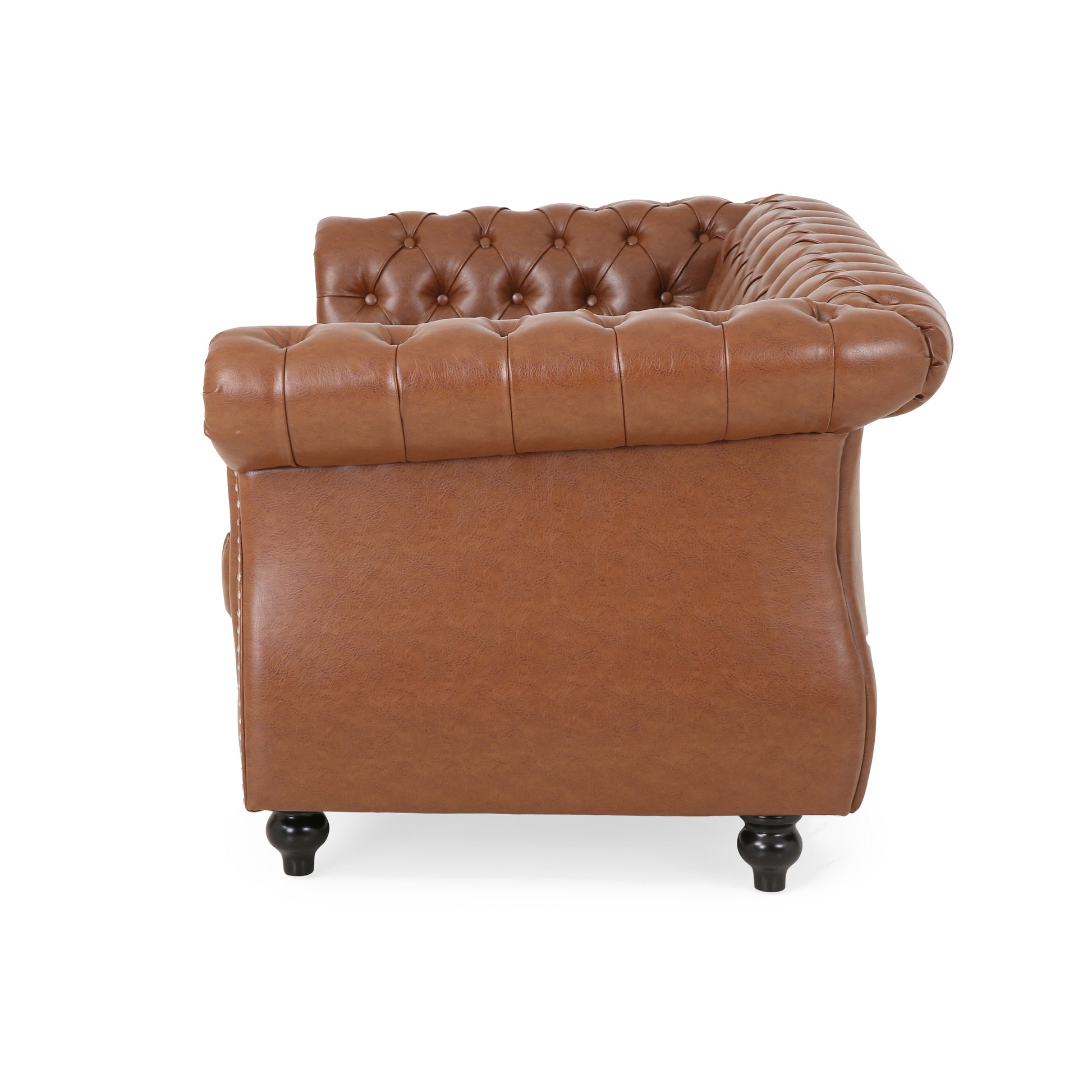 Seat Sofa Light Brown Brown Wood Primary Living Space Tufted Back American Traditional Rolled Arms Foam Pu