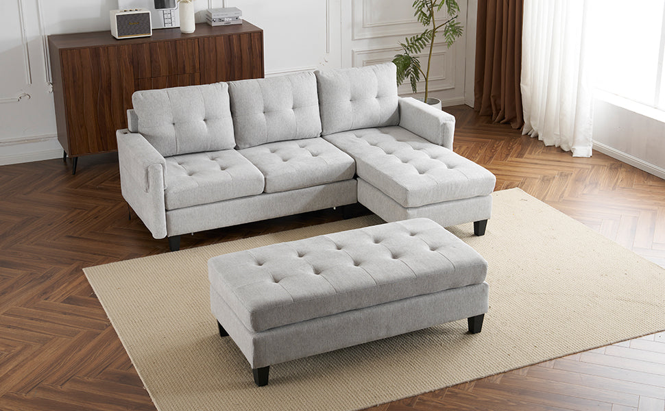 83.4" L Shaped Sofa Sectional Couch Sofa Bed With Two Usb Ports, A Movable Ottoman And A Reversible Chaise Lounge For Living Room, Grey Grey Foam Chenille 5 Seat