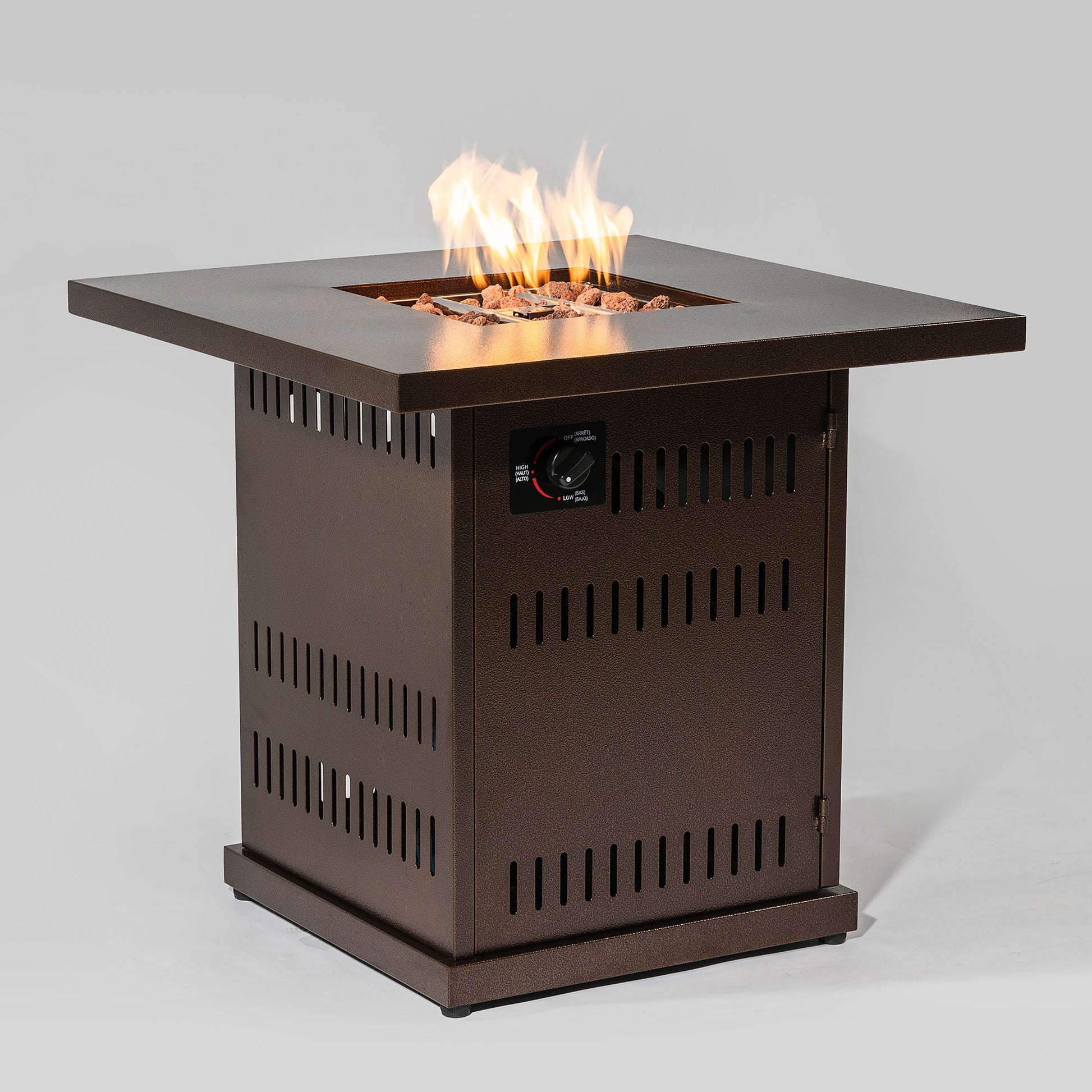 28In Square Fire Pit Table Propane Fire Table With Stainless Steel Lid Brown Steel