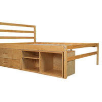 Full Size Wood Platform Bed With Removable Storage Shelves, Built In Two Storage Drawers For Added Convenience, Natural Full Natural Wood