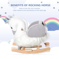 Qaba Rocking Horse, Kids Ride On Horse Swan Rocker With Sound, Plush Seat, Wooden Base, Safety Belt, For Toddlers 18 36 Months, White White Plush