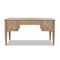 Dauphin Gold Accent 5 Drawer Wood Executive Desk, Natural Brown Wood Brown Solid Wood Mdf Solid Wood Mdf