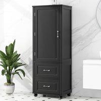 Tall Bathroom Storage Cabinet, Freestanding Storage Cabinet With Two Drawers And Adjustable Shelf, Mdf Board With Painted Finish, Black Black Mdf