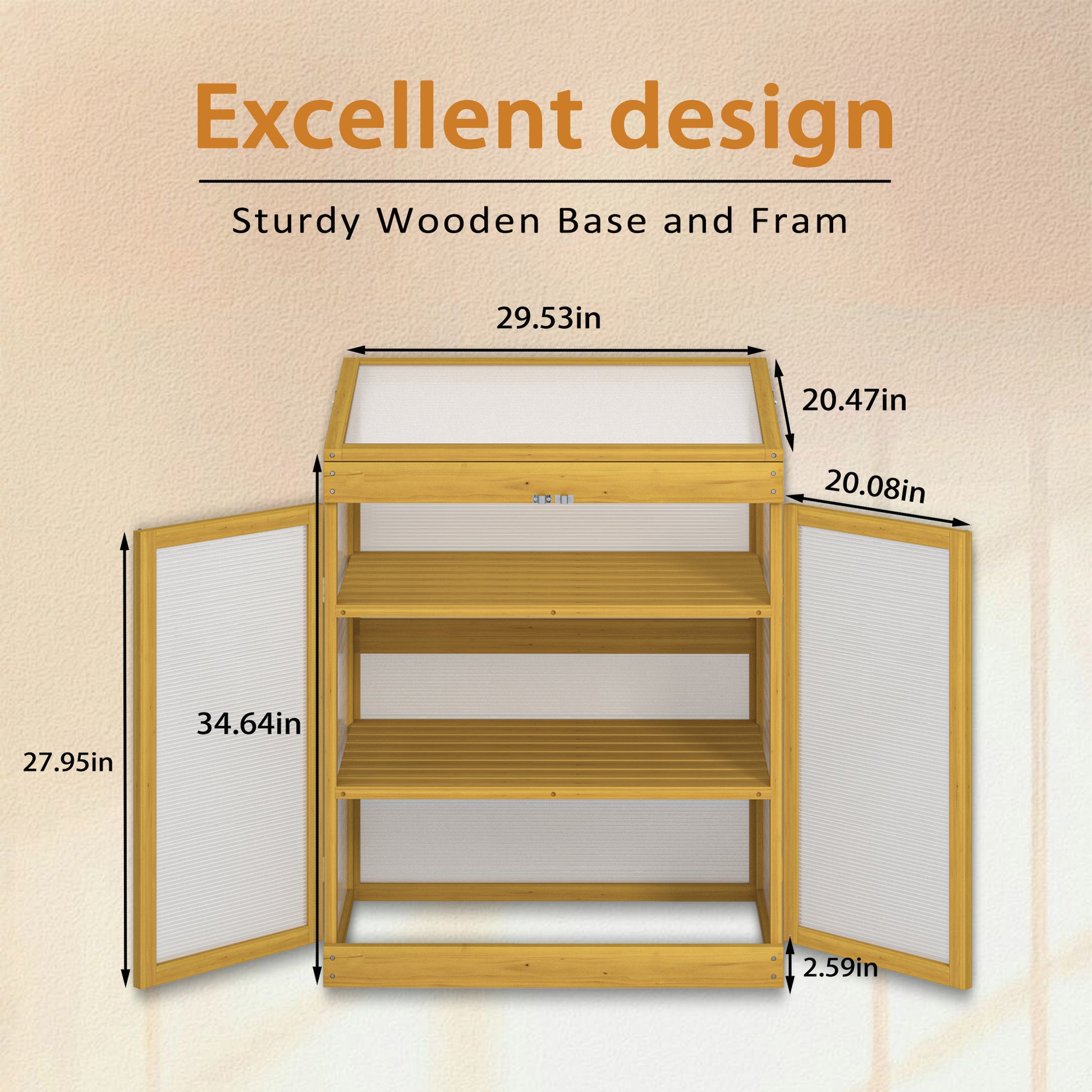 Greenhouse Wooden Cold Frame Greenhouse, Mini Greenhouse For Outdoor, Polycarbonate Garden Greenhouse Cabinet 2 Tier, Keep Plant Warm Enough Brown Wood