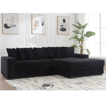 Arrived Oversized Two Piece Couches, L Shaped Sofa, Corduroy, Right Chaise Daybed,With Armrests,Eight Throw Pillows,Corner Sofa,Easy To Assemble, Black Black Polyester Wood Primary Living Space