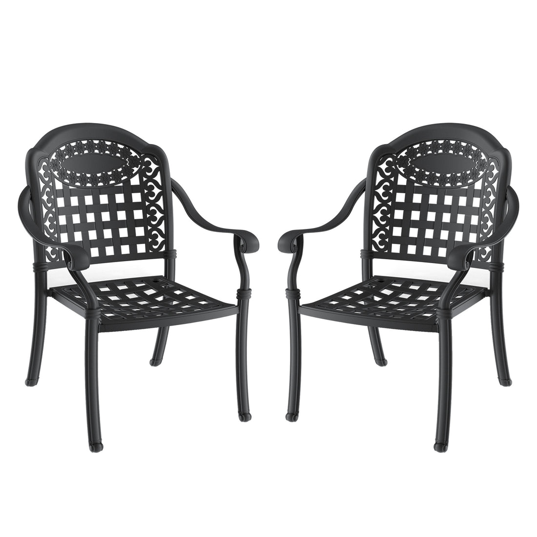 Cast Aluminum Patio Dining Chair 2Pcs With Black Frame And Cushions In Random Colors Yes Complete Patio Set Black Rust Resistant Frame Water Resistant Cushion Garden & Outdoor Complete Patio Sets Aluminium