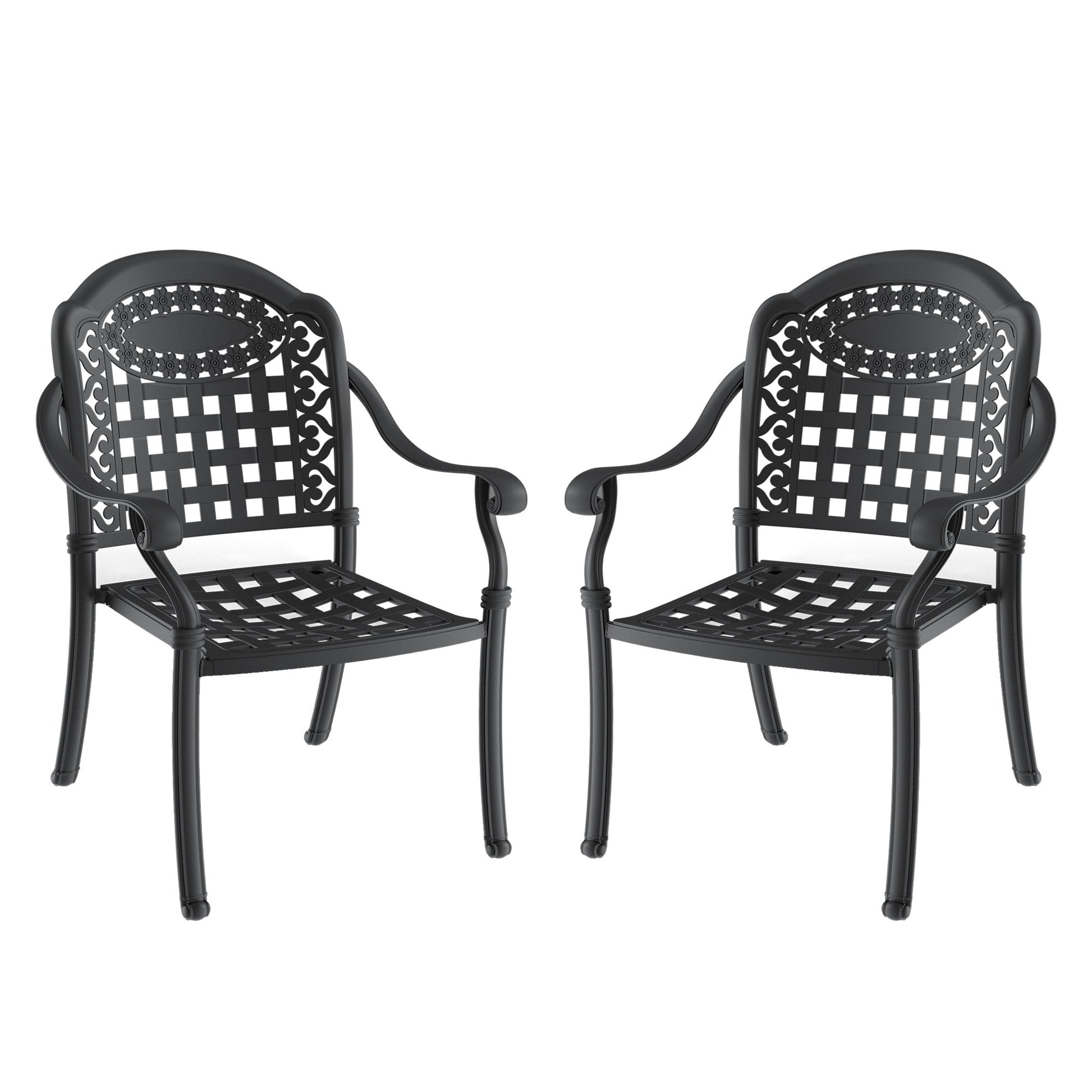 Cast Aluminum Patio Dining Chair 2Pcs With Black Frame And Cushions In Random Colors Yes Complete Patio Set Black Rust Resistant Frame Water Resistant Cushion Garden & Outdoor Complete Patio Sets Aluminium