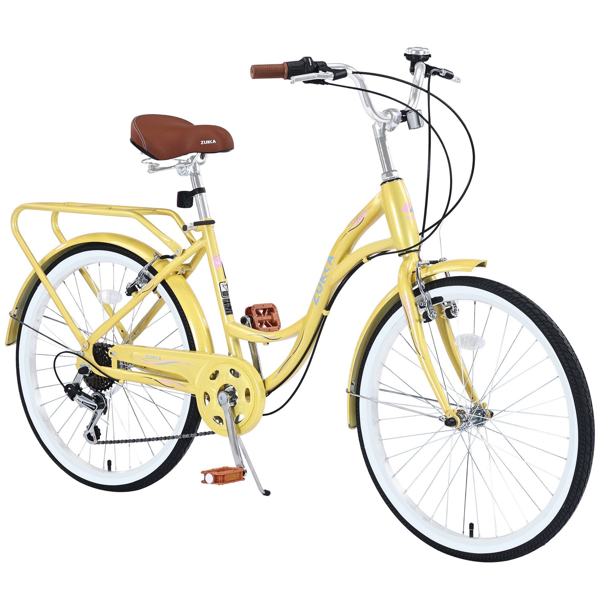 7 Speed, Steel Frame, Multiple Colors 24 Inch Ladies Bicycle Cycling Yellow Garden & Outdoor Steel