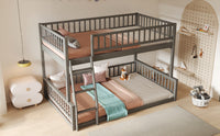 Full Xl Over Queen Bunk Bed With Ladder And Guardrails, Gray Box Spring Not Required Queen Gray Wood Bunk Solid Wood Mdf