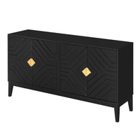 4 Door Sideboard Storage Cabinet For Living Room And Dining Room, Two Large Cabinets With Gold Handles And Adjustable Shelf, Black Black Rubberwood Solid Wood Mdf