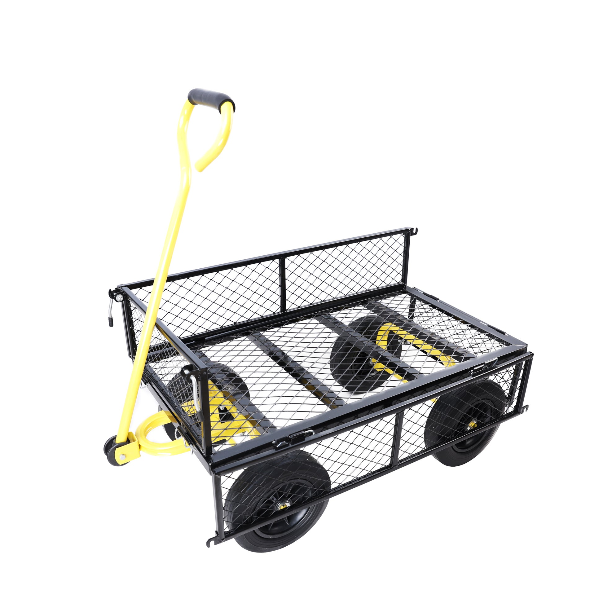 Black Yellow Solid Wheels Wagon Cart Solid Wheels Tools Cart Wagon Cart Garden Cart Trucks Make It Easier To Transport Firewood Black Metal