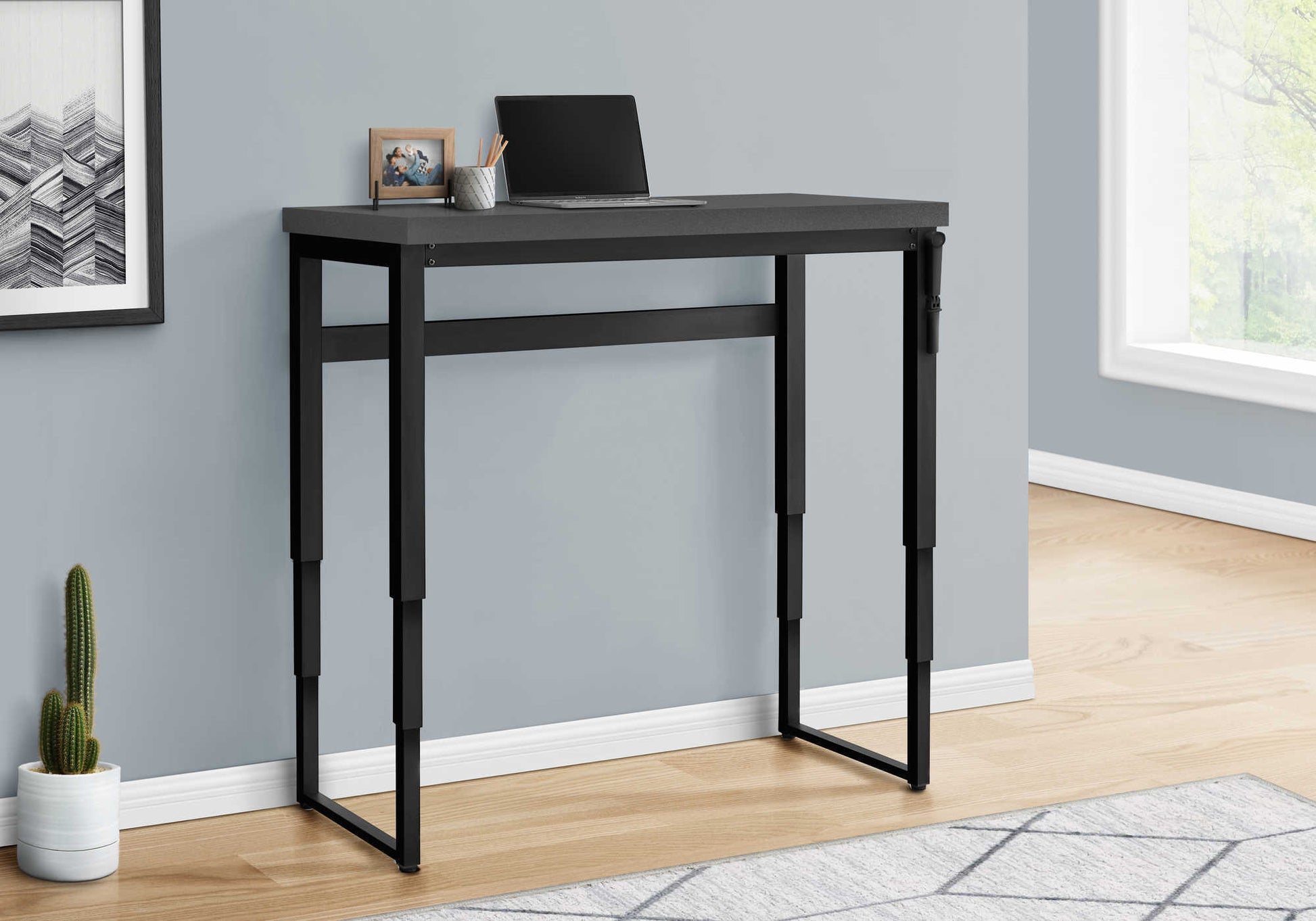 Computer Desk, Home Office, Standing, Adjustable, 48"L, Work, Laptop, Grey Laminate, Black Metal, Contemporary, Modern Grey Particle Board