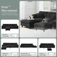 110*62" Modern Convertible Sectional Sofa,L Shaped Reversible Couch Set With Free Pillows,5 Seat Cloud Chenille Indoor Furniture With Ottoman For Living Room,Apartment,3 Colors Black Chenille 5 Seat