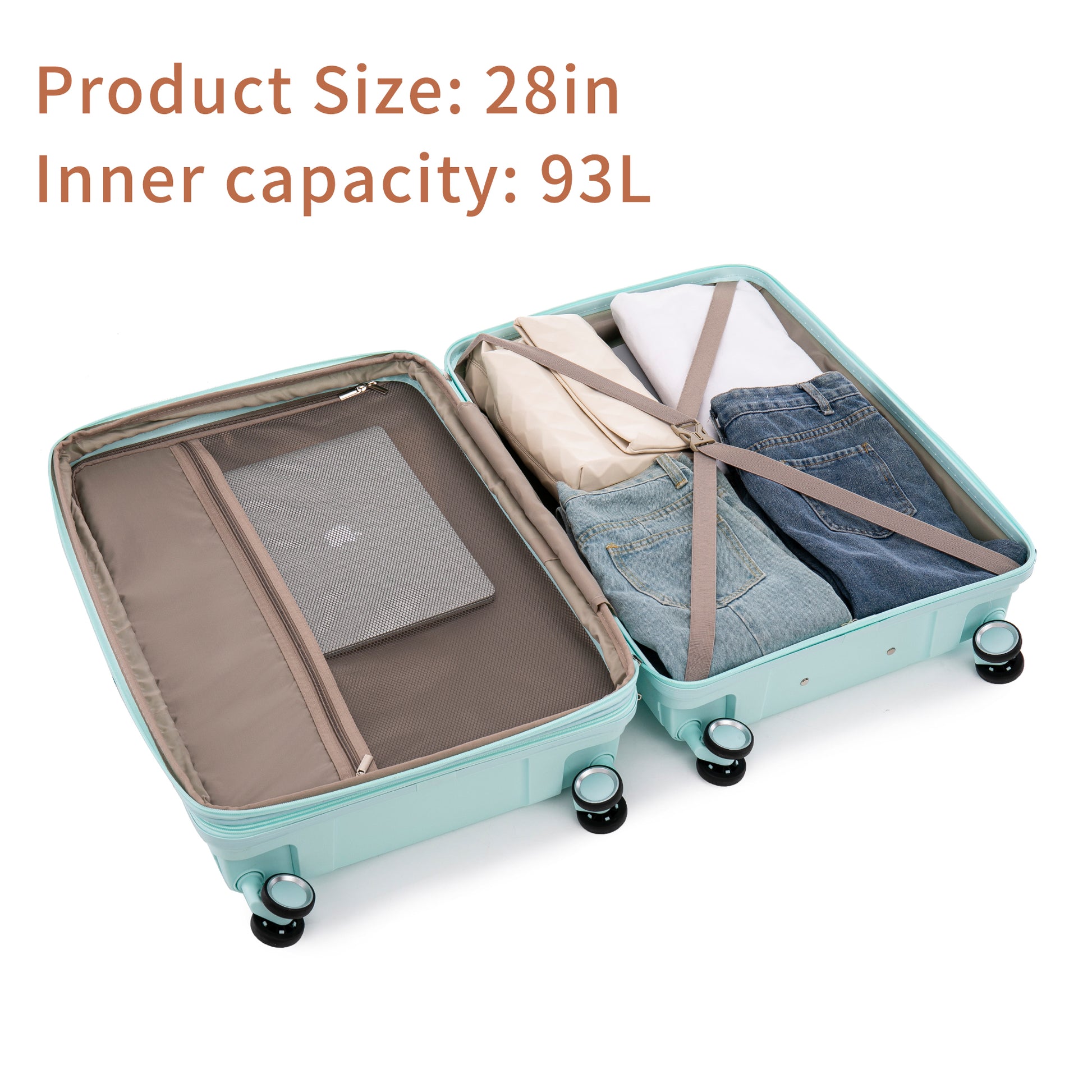 Pp Luggage Sets 3 Piece 20 24 28 , Expandable Carry On Luggage With Tsa Lock Airline Approved, Pp Materials Hard Shell And Lightweight Suitcase With Spinner Wheels Mint Green Mint Green Polypropylene