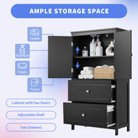 Bathroom Storage Cabinet, Cabinet With Two Doors And Drawers, Adjustable Shelf, Mdf Board, Black Black Mdf