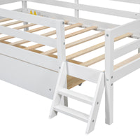 Wood Twin Size House Platform Bed With Guardrail And Drawer, White Box Spring Not Required Twin White Wood Bedroom Bed Frame Solid Wood Mdf