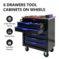 6 Drawers Multifunctional Tool Cart With Wheels Black Blue Black Blue Steel