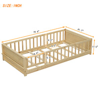 Twin Size Floor Platform Bed With Built In Book Storage Rack, Door,Natural Twin Natural American Design Pine