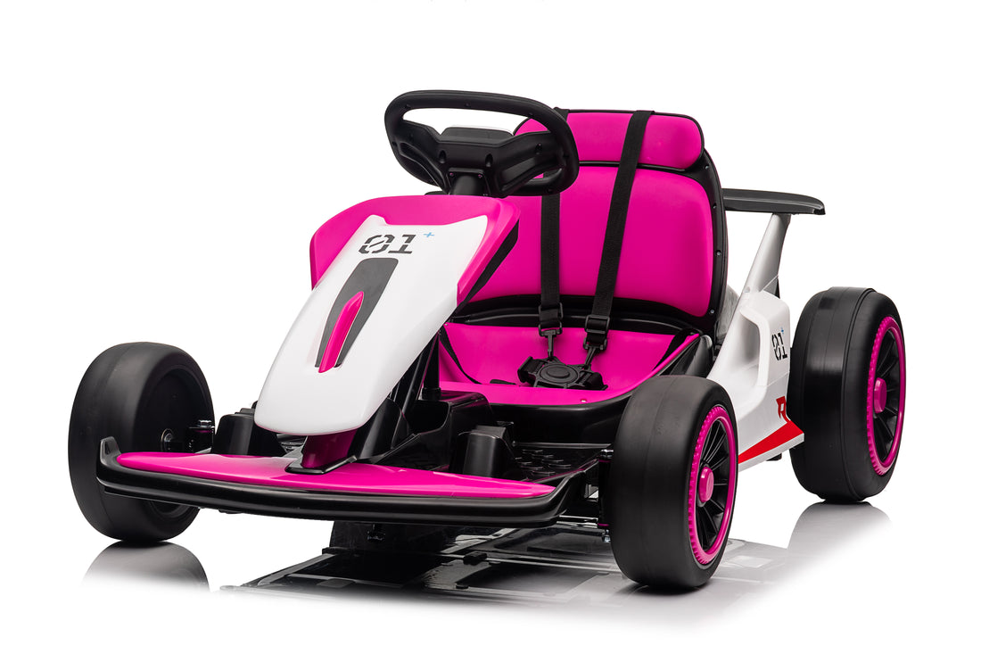 Ride On Go Kart For Kids, 24V7Ah Battery 150W*2 Motors, High Speed Drifting Car, Forward And Backward, Bluetooth, Slow Start Function,High Low Speeds,Music,Mp3,Usb, Horn,Max Load 110Lbs,Pink Pink