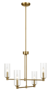Enigma Four Lights Chandelier With Clear Ribbed Glass Satin Brass Antique Brass,Clear,Gold Ceiling Lights Brass,Glass