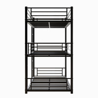 Triple Twin Bunk Beds, Twin Over Twin Over Twin Metal Bunk Bed Platform Frame, Two Attached Ladders, Easy Access Guard Rail, No Box Spring Need Black Box Spring Not Required Twin Black Metal Bedroom