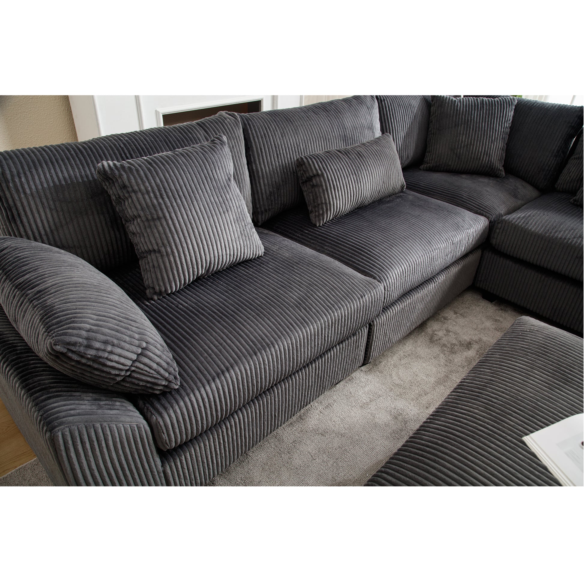 Arrival Oversized Modular Sectional Sofa Couches Set,Corduroy Upholstered Deep Seat Comfy Sofa For Living Room,Dark Gray Dark Gray Fabric 6 Seat