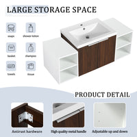 48 Inch Soft Close Doors Bathroom Vanity With Sink, Two Small Storage Shelves, 24" And 12" Combination Cabinet, Kd Packing California Walnut 2 2 Bathroom Wall Mounted Modern Plywood