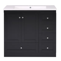 Video 36 Inch Shaker Style Free Standing Bathroom Vanity Cabinet With Sink, 4 Soft Close Drawers And 2 Soft Close Doors Black Bathroom Mdf