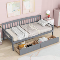 Twin Size Pine Wood Daybed With Two Storage Drawers, Sofa Bed With Bed Platform Of 10 Support Slats,Grey Twin Grey Pine