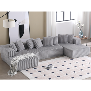 Arrived 131'' Modular Sectional Couch, U Shaped Sofachaise Lounge, Striped Fabric,Upholstered 4 Seater Couch For Living Room, Bedroom, Free Combination Sofa Corduroy , Gray Gray Polyester Primary