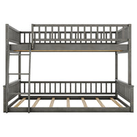 Full Xl Over Queen Bunk Bed With Ladder And Guardrails, Gray Box Spring Not Required Queen Gray Wood Bunk Solid Wood Mdf