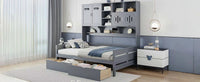 Full Size Wooden Daybed With 2 Drawers, And All In One Cabinet And Shelf, Gray Full Gray Wood