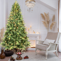 9Ft Artificial Christmas Tree With 3509 Pe&Pvc Mixed Branch Tips, Prelit Hinged Premium Spruce Fake Xmas Trees, Hinged Branch & Foldable Base, Green Green Polyethylene