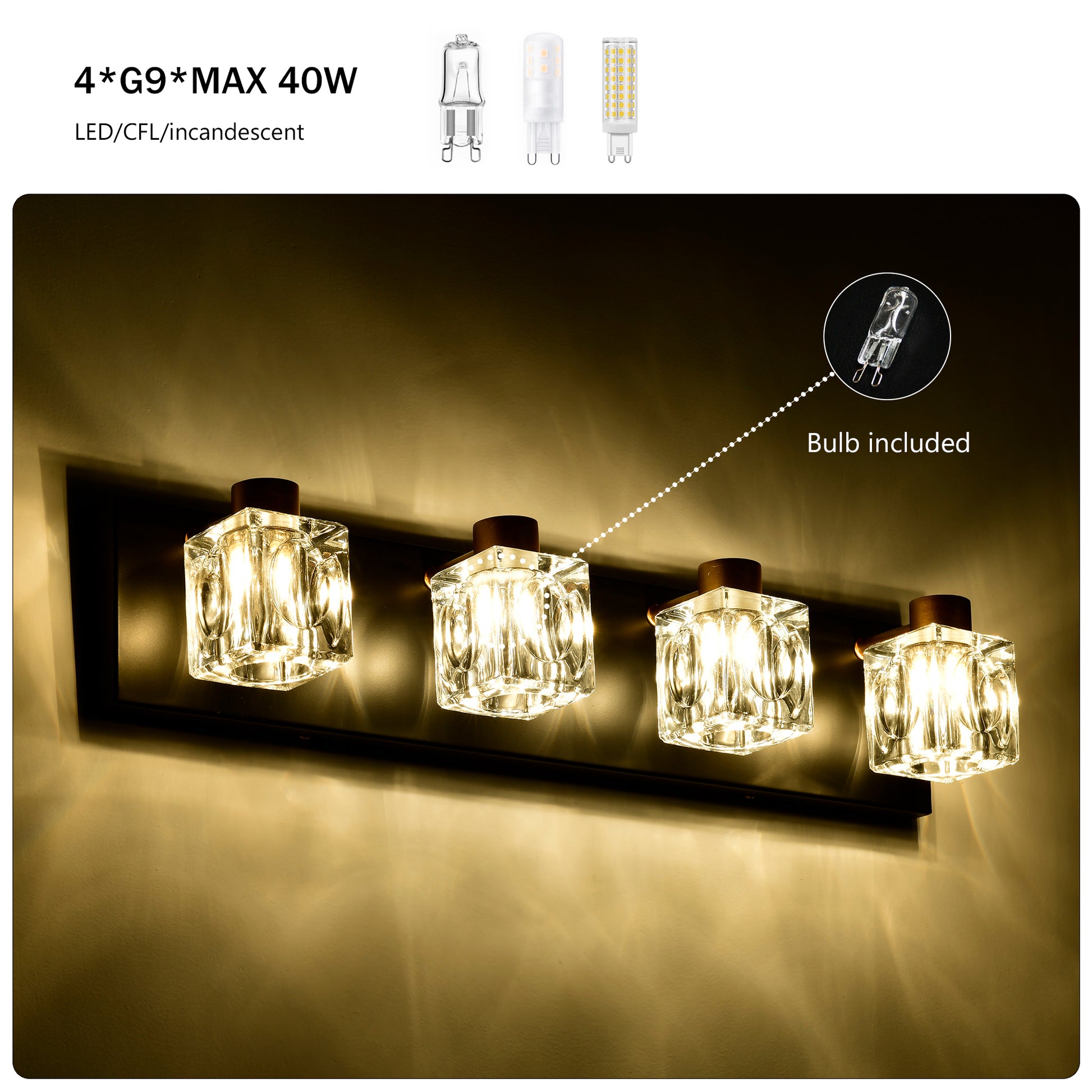 4 Light Matte Black Gold Bathroom Light Fixtures, Modern Vanity Lights With Crystal Glass Shade, Vintage Light Fixture Bathroom Over Mirror Wall Lights For Kitchen Dinning Room Bedroom Hallway Gold