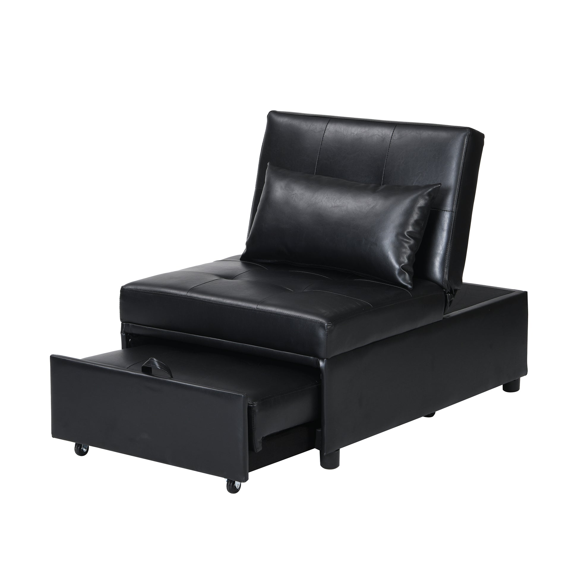 Folding Ottoman Sofa Bed Black Black Leather