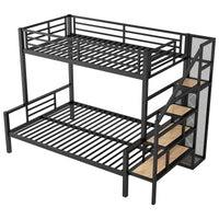 Twin Over Full Size Metal Bunk Bed With Storage Staircase And Open Wardrobe,Black Expected Arrival Time:11.15 Black Mdf Metal