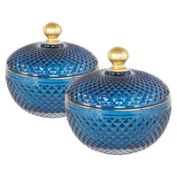 S 2 Glass Candy Jar With Lid, Christmas Candy Jar Containers, Blue Gold Blue Glass