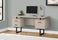 Computer Desk, Home Office, Laptop, Left, Right Set Up, Storage Drawers, 60"L, Work, Beige Laminate, Black Metal, Contemporary, Modern Taupe Particle Board