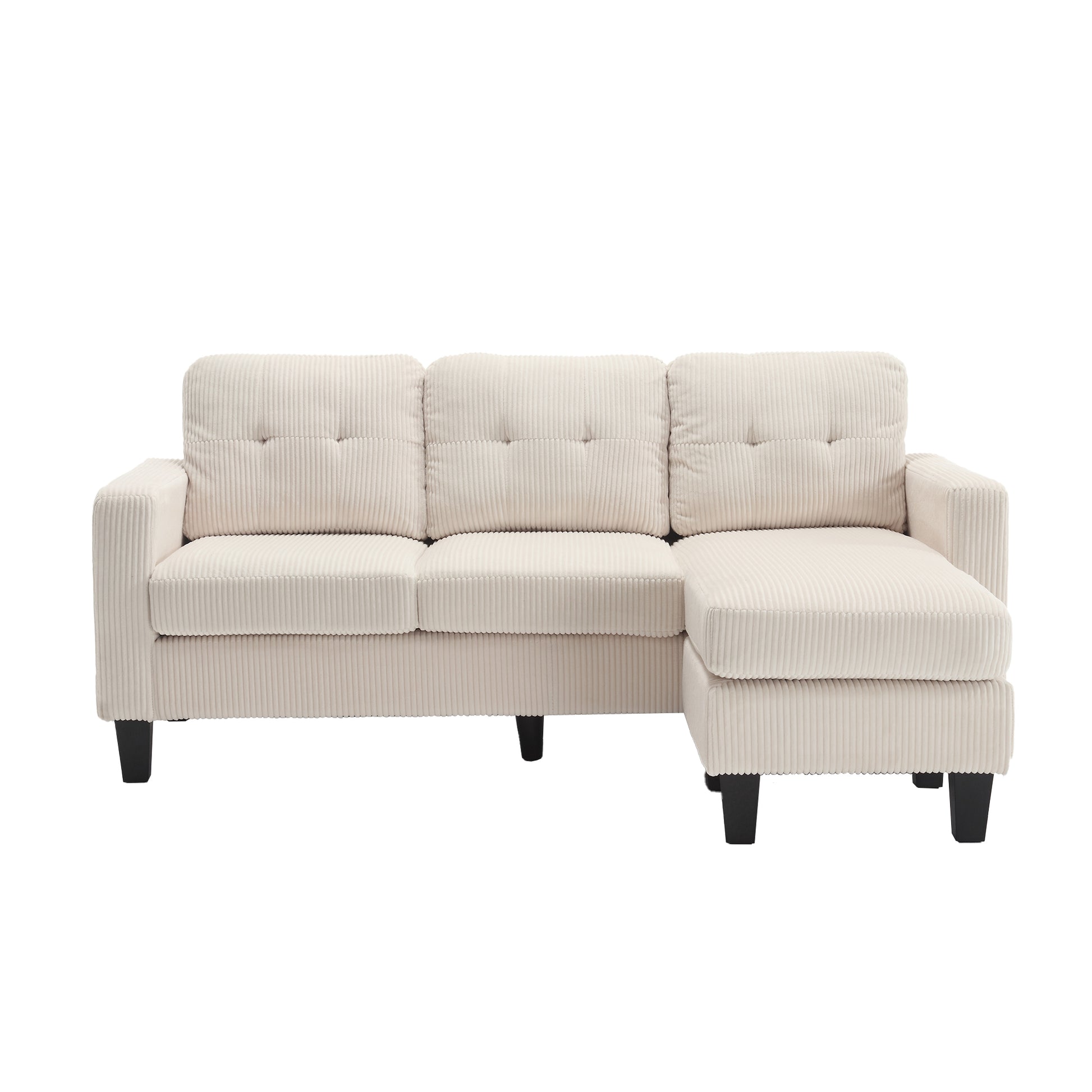 Velvet Sectional Couch Withl Shaped Sofa With Ottoman For Small Apartment Beige Velvet 3 Seat