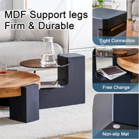 The Detachable Double Decker Coffee Table, The Stylish Design Is More Precious, And The Detachable Design Can Make The Use Of Space More Flexible And Suitable For Various Scenes. Black,Wood Mdf