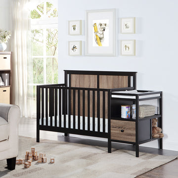 Connelly 4 In 1 Crib And Changer Combo Black Vintage Walnut Black Brown Wood