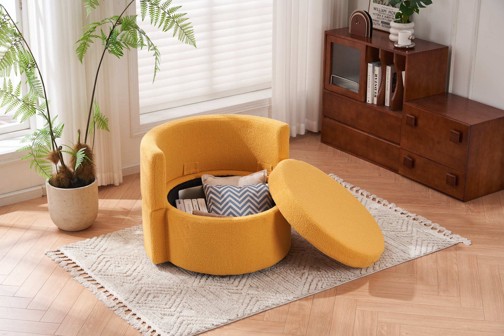 029 Teddy Fabric Swivel And Storage Chair With Back Cushion For Living Room,Yellow Yellow Primary Living Space Modern Foam Teddy