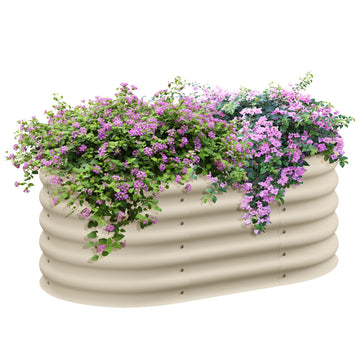 Outsunny 3.5' X 2' X 1.4' Galvanized Raised Garden Bed Kit, Outdoor Metal Elevated Planter Box With Safety Edging, Easy Diy Stock Tank For Growing Flowers, Herbs & Vegetables, Cream Cream White Steel
