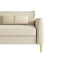 Fx P19 Be Sofa Beige Modern Velvet Couch With Gold Legs 85.83Inch With Pillows Beige Velvet 2 Seat