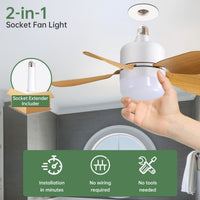 16 Inch Socket Ceiling Fans With Dimmable Led Light 2 In 1 Screw Small Ceiling Fan White Pc