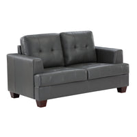 Living Room Gray Modern Comfort Loveseat 1Pc Premium Faux Leather Upholstery Tufted Detail Solid Wood Frame Furniture Gray Faux Leather Wood Primary Living Space Modern Faux Leather